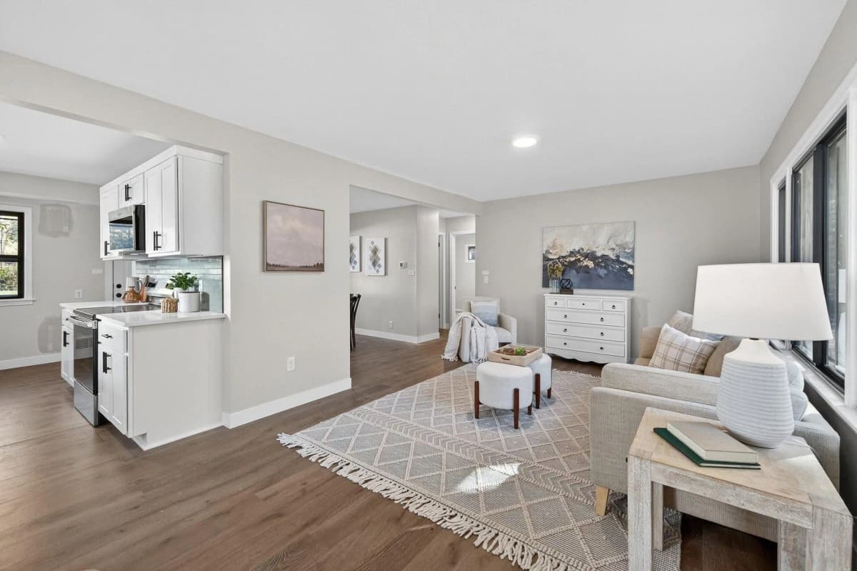 Wood-look hard-surface flooring in a bright living room in Hugo, MN
